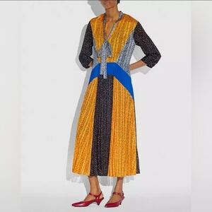 Coach Multicolor Midi Dress with Bow Detail